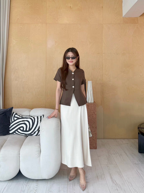 Elegant Women Button Down Blouse With Skirt Sets
